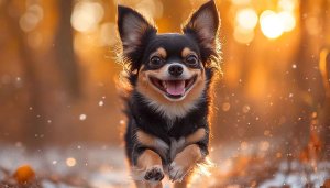 Chihuahua Dog Wallpaper Running in Sunset Golden Hour 4K
