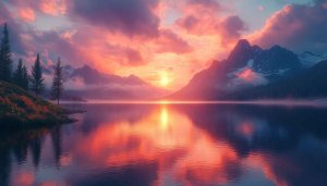 Beautiful Lake and Mountain Sunset Scenery Wallpaper For Desktop