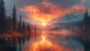 Mountain Lake Wallpaper: Stunning Sunset Landscape for Desktop & Mobile