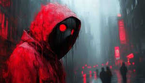 Mysterious Red Hooded Figure Wallpaper, Dark Aesthetic 4k
