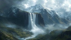 Mountain Wallpaper: Waterfall, Snow Peaks, Nature Landscape 4k Desktop