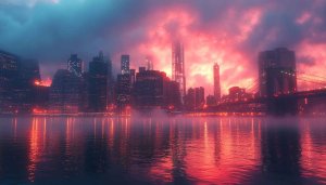 Cityscape Wallpaper: Pink Sky New York City 4K Wallpaper