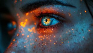 Fantasy Eye Wallpaper: Blue Eyes with Fireflies 4K Wallpaper