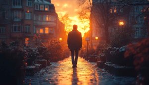 City Sunset Wallpaper: Man Walking Urban Street 4k Wallpaper