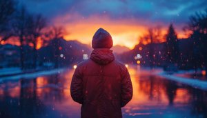 Winter Sunset Wallpaper: Man In Snow, Nature, and Scenery