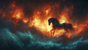 Fiery Horse Wallpaper, Horse Fantasy Art, 4K Animal Background