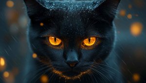 Black Cat Wallpaper, Halloween Cat, Orange Eyes, 4k Wallpaper
