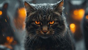 Cat Wallpaper: Brown Tabby Cat with Fiery Eyes, 4k Wallpaper