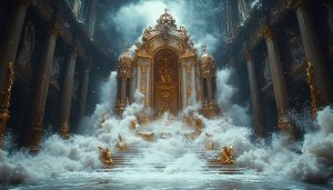 Golden Palace Flood Wallpaper, Fantasy Architecture Wallpaper, 4K Visuals