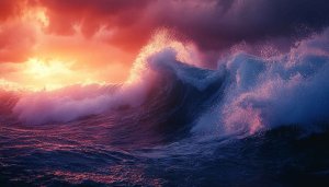 Ocean Wave Wallpaper: Sunset Sea Scenery HD Wallpaper Backgrounds
