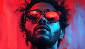 The Weeknd wallpaper: Starboy Singer Portrait in Neon Lights Art