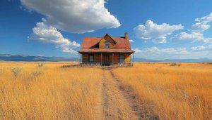 Rural House Wallpaper: Countryside Home, Field, Sky Landscape Background