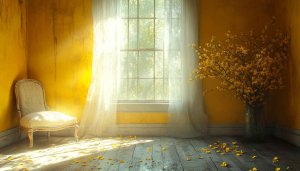Yellow Room Wallpaper: Aesthetic Interior, Bright Window, 4K Background