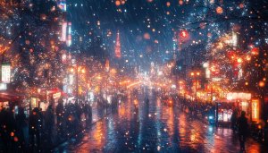 Tokyo Night Wallpaper, Rainy Japan Street, Cityscape Background