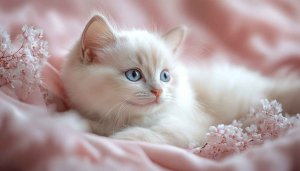 Cute Kitten Wallpaper: White Cat with Blue Eyes Portrait
