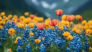 Colorful Flower Field Wallpaper - Poppy and Lupine Flower Scenery