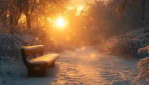 Winter Snow Wallpaper: Snowy Bench in Winter Wonderland