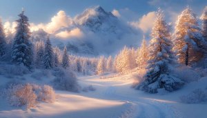 Winter Wonderland Wallpaper: Snowy Mountain Scenery in 4K