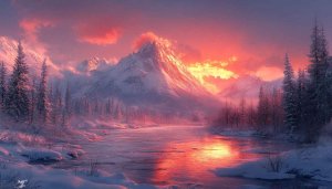 Winter Mountain Wallpaper: Snowy Peaks, Sunset, Nature Scenery for Desktop