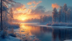 Winter Sunset Wallpaper, Snowy Landscape Background, Nature 4K Wallpaper