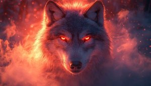 Fiery Wolf Wallpaper: Red Eyes, Mystical Animal Backgrounds HD