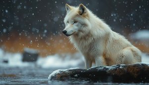 Arctic Wolf Wallpaper: Winter Scene, Animal, Snowy, 4K Wallpaper
