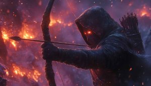 Fantasy Archer Wallpaper - Hooded Assassin, Bow & Arrow, 4K