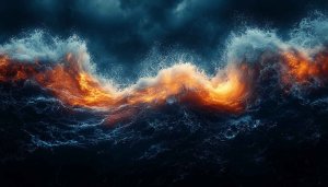 Fiery Wave Wallpaper: Ocean, Sea, 4K for Desktop