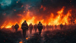 Military Wallpaper: Soldiers Marching Through Fire, 4k Desktop Background