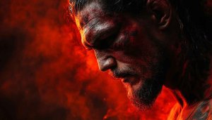 Jason Momoa Wallpaper: Aquaman Actor in Fiery Red Portrait Art