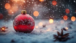 Christmas Wallpaper: Festive Red Ornament in Snow, Winter Holiday Theme