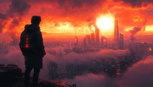 Cyberpunk City Sunset Wallpaper, Futuristic Cityscape, 4k, Dark Aesthetic
