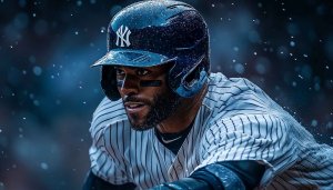 New York Yankees Wallpaper: Baseball Player in Rain, 4k wallpaper
