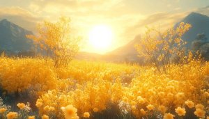 Golden Field Wallpaper: Mountain, Flower, Nature Wallpaper for Desktop, Mobile