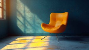 Yellow Chair Wallpaper: Minimalist Room Decor, Interior Design Aesthetic 4K