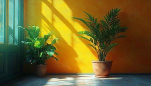 Aesthetic Plant Wallpaper: Potted Plants, Interior, Yellow Wall, 4k Wallpaper