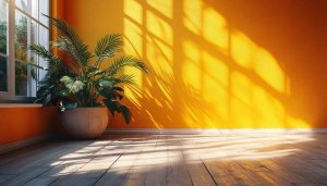 Orange Room Wallpaper, Plant Wallpaper, Interior Wallpaper, 4K Wallpaper