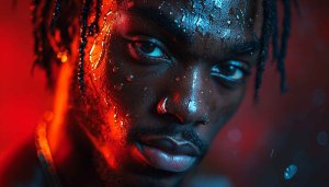 Man Face Close Up Wallpaper, Portrait Art, Neon Lighting Effect
