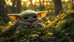 Grogu Wallpaper: Baby Yoda in Forest, Star Wars, 4K