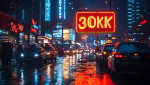 Neon Cityscape Wallpaper: Rainy Night Taxi Scene 4K Wallpaper
