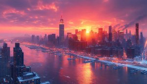 Cityscape Wallpaper: New York Skyline Sunset HD Background, 4k