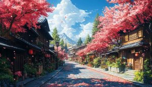 Cherry Blossom Street Wallpaper - Japan Anime Art Wallpaper 4K