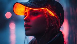 Neon Girl Portrait Wallpaper, Cyberpunk Aesthetic, Stylish Cap