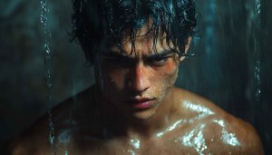 Moody Rain Aesthetic Wallpaper, Wet Man Portrait HD Background