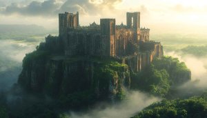 Fantasy Castle Wallpaper: Medieval Architecture and Landscape Backdrop.