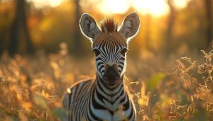 Zebra Wallpaper: Baby Zebra Portrait at Sunset, Animal Wallpaper