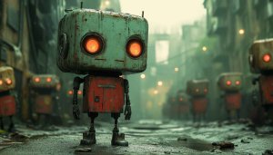Robot Wallpaper: Rusty Bots on the Street for Desktop & Mobile