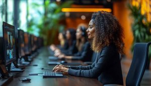 Office Wallpaper: Professional Women Working on Computer, 4k Wallpaper