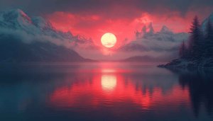 Crimson Sunset Lake Mountain Reflection Free 4K Desktop Wallpaper