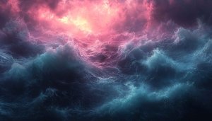 Pink Sky Ocean Waves Art 4K Desktop Mobile Wallpaper